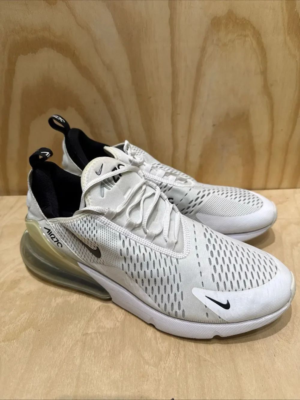 Nike Air Max 270 Mens Size 13 White Black Running Athletic Shoes AH8050-100
